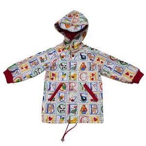 Vintage GEAR Alphabet Block Raincoat Kids Size 3 Toddler ABC PVC Jacket 80s 1985